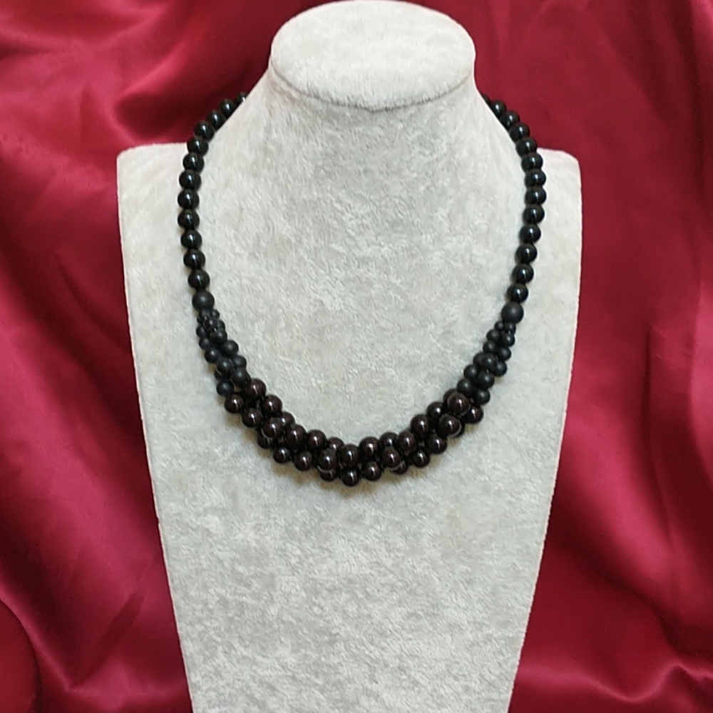 Black Faux Pearl Multi-Strand Necklace